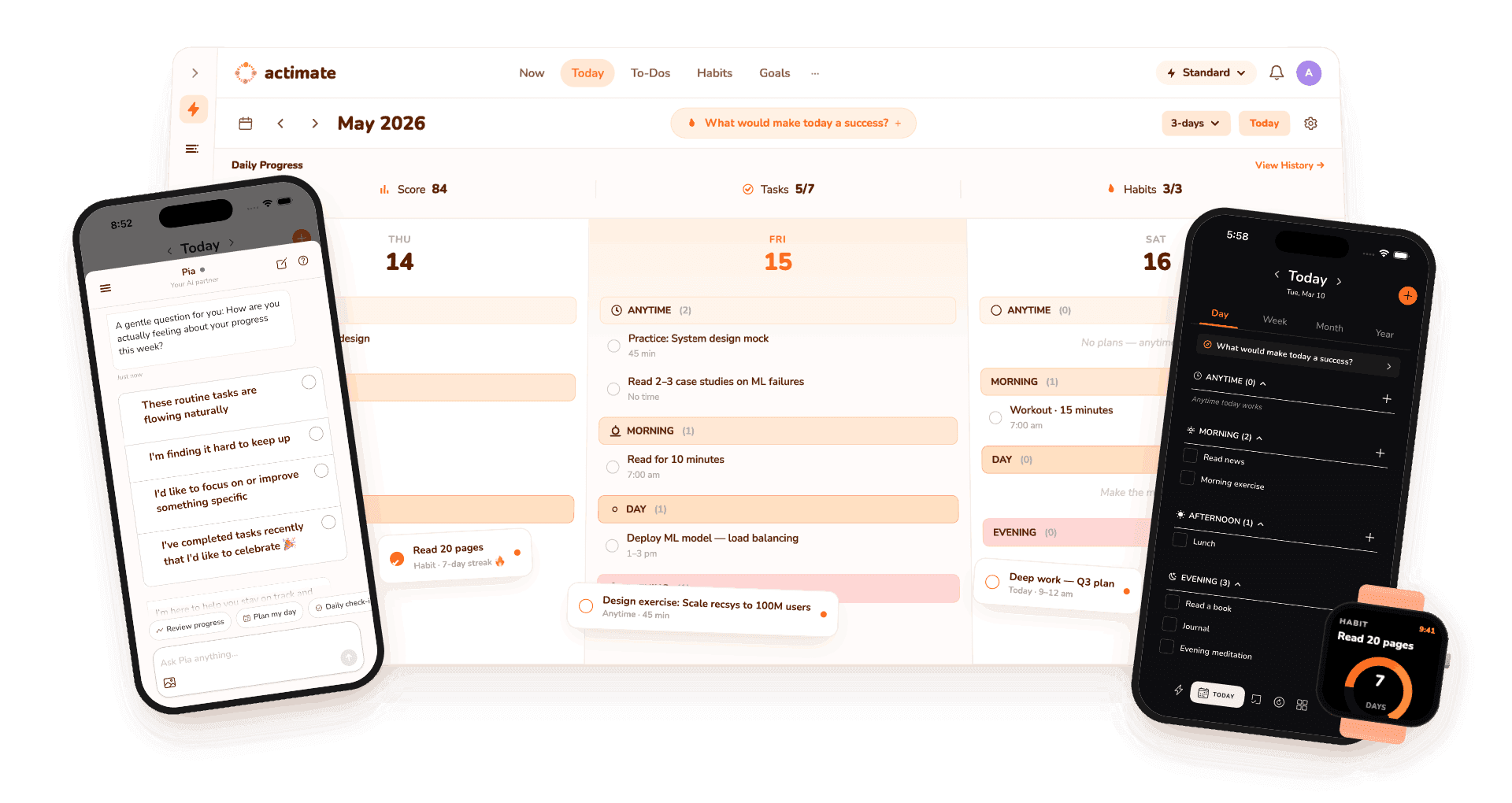 Actimate web app on desktop alongside mobile apps